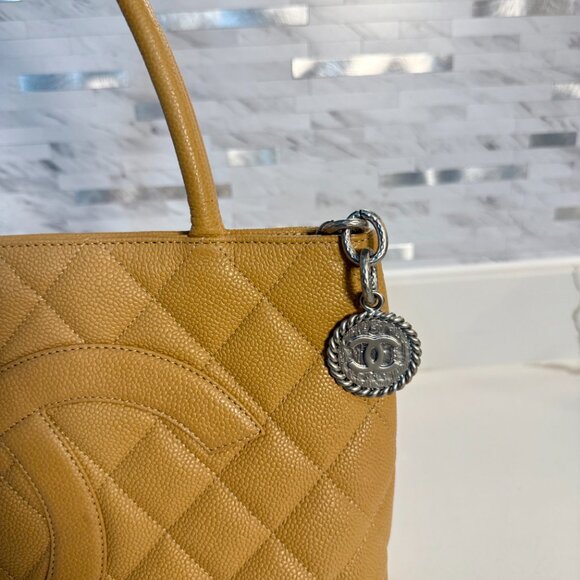 Authentic Chanel Caviar Quilted Medallion Tote Bag Tan - Picture 6 of 13